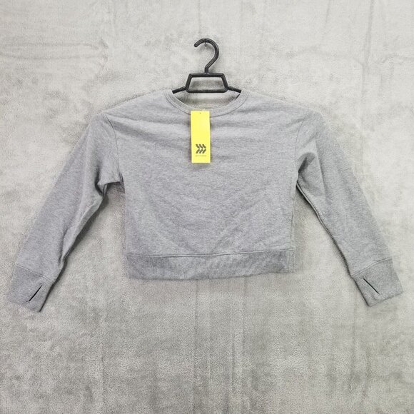 Girls Gray Pullover Cropped Sweatshirt Long Sleeve All in Motion size M (7/8) - Picture 1 of 11
